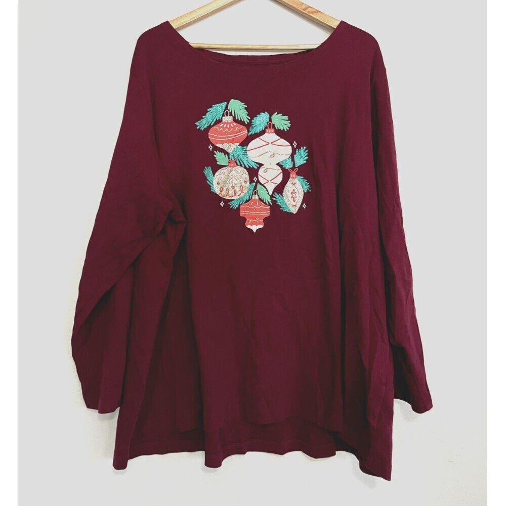 Catherines Womens Long Sleeve Christmas T Shirt Size 3X‎ Maroon Winter Holiday